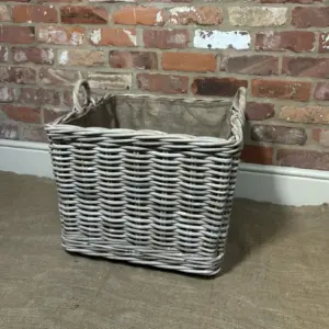 Natural Rattan Square Log Basket with Hessian Lining