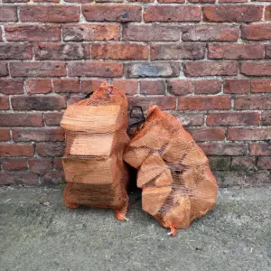 Kiln dried firewood logs in small netted bags